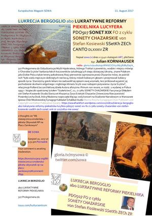 LUKRECJA BERGOGLIO abo LUKRATYWNE REFORMY PIEKIELNIKA LUCYFERA PDO507 SONET XIX FO z cyklu SONETY CHAZARSKIE von Stefan Kosiewski SSetKh ZECh SONET XVIII ZR 20170810 ME SOWA
