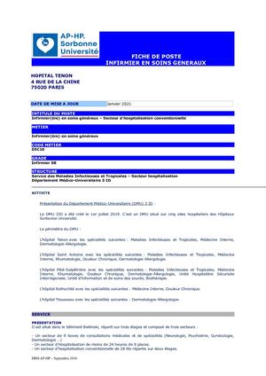 Fiche De Poste Ide Mit Hospitalisation