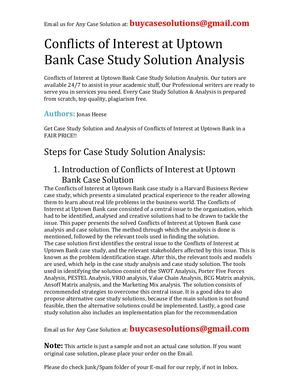 Conflicts Of Interest At Uptown Bank Case Study Solution Analysis