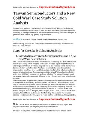 Taiwan Semiconductors And A New Cold War? Case Study Solution Analysis