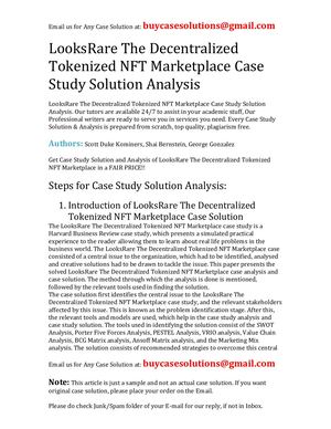 LooksRare The Decentralized Tokenized NFT Marketplace Case Study Solution Analysis