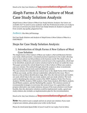 Aleph Farms A New Culture Of Meat Case Study Solution Analysis