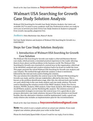 Walmart USA Searching For Growth Case Study Solution Analysis
