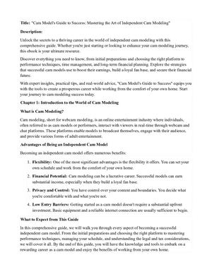 Cam Model's Guide To Success Mastering The Art Of Independent Cam Modeling