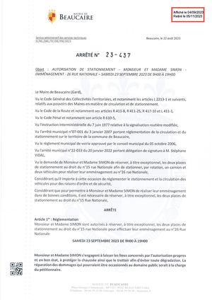 Fichier Parution Arrêtés 23 437 à 23 439 Du 04 09 2023