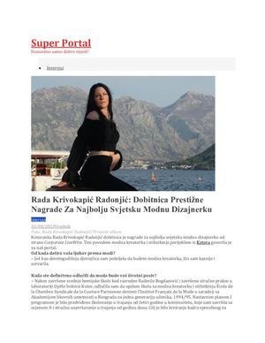 Super Portal Rada Krivokapić Radonjić: Dobitnica Prestižne Nagrade Za Najbolju Svjetsku Modnu Dizajnerku