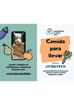 Folleto Díptico Comida Para Llevar Ilustrado Colorido