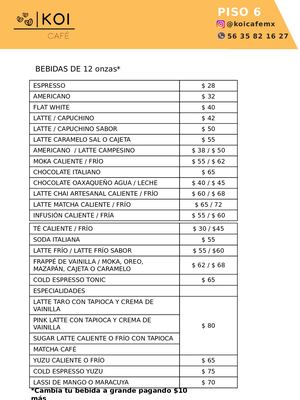 Menú Koi Amazon PISO 6