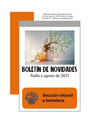 Boletín de novidades. Sección infantil e bebeteca. Xullo e agosto de 2023.