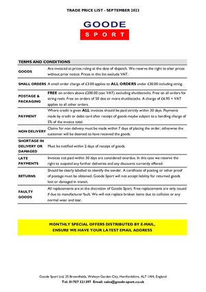 New Price List Goode Sport Sept 23