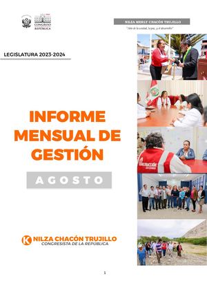 Informe Mes De Agosto - Congresista Nilza Chacón