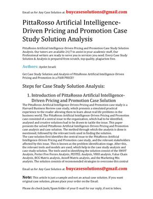 PittaRosso Artificial Intelligence Driven Pricing And Promotion Case Study Solution Analysis