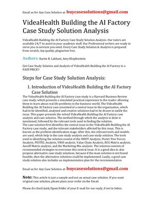 Calaméo - VideaHealth Building The AI Factory Case Study Solution Analysis