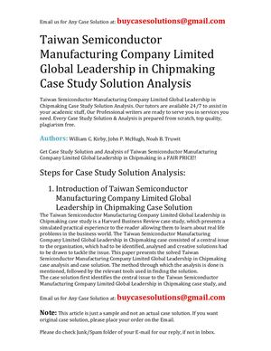 Taiwan Semiconductor Manufacturing Company Limited Global Leadership In Chipmaking Case Study Solution Analysis