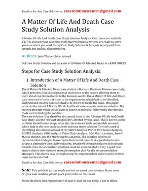 A Matter Of Life And Death Case Study Solution Analysis