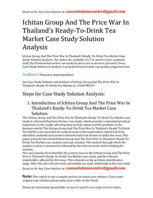 Ichitan Group And The Price War In Thailand's Ready To Drink Tea Market Case Study Solution Analysis