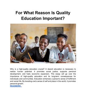 For What Reason Is Quality Education Important