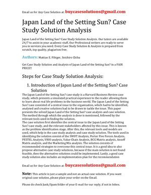 Japan Land Of The Setting Sun? Case Study Solution Analysis