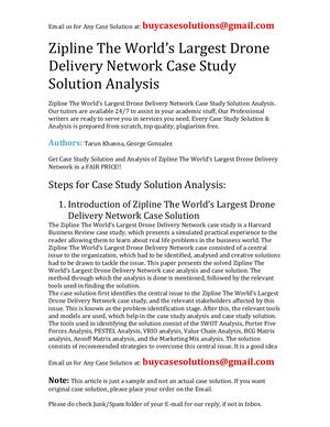 Zipline The World's Largest Drone Delivery Network Case Study Solution Analysis