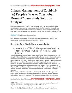 China's Management Of Covid 19 (A) People's War Or Chernobyl Moment? Case Study Solution Analysis