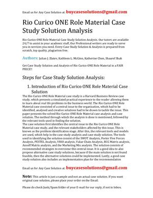 Rio Curico ONE Role Material Case Study Solution Analysis