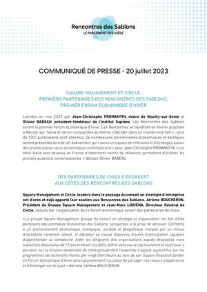 Rencontres des Sablons - Communiqué de Presse - 20 juillet 2023