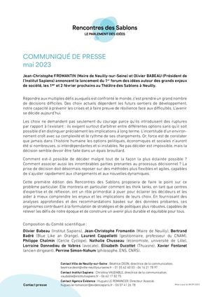 Rencontre des Sablons - Communiqué de Presse - Mai 2023