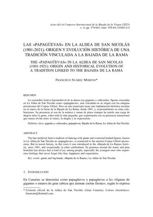  «Las papagüevas en La Aldea de San Nicolás. Origen y evolución histórica de una tradición vinculada a la Bajada de la Rama»