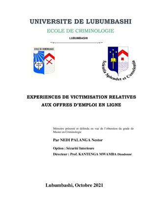 Analyse Criminologique des expériences de victimisation relatives aux offres d'emplois en ligne