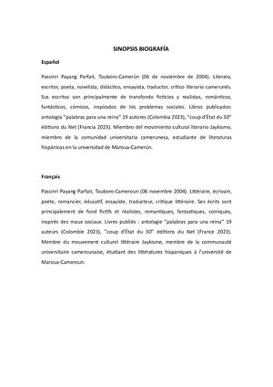 Biographie Passinri Payang Parfait