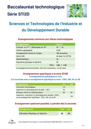 Fiche Formation Bac Techno Sti2d