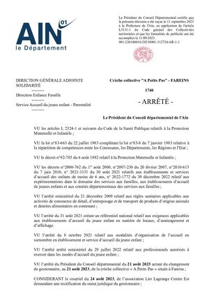 Arrêté Crèche Collective A Petits Pas Fareins