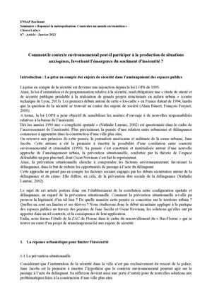Comment le contexte environnemental peut-il participer à la production de situations anxiogènes, favorisant l’émergence du sentiment d’insécurité ?