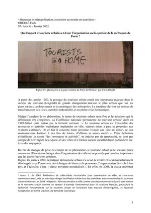 Quel impact le tourisme urbain a-t-il sur l’organisation socio-spatiale de la métropole de Porto ? 