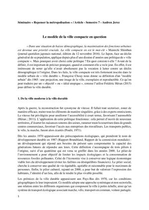 Le modèle de la ville compacte en question