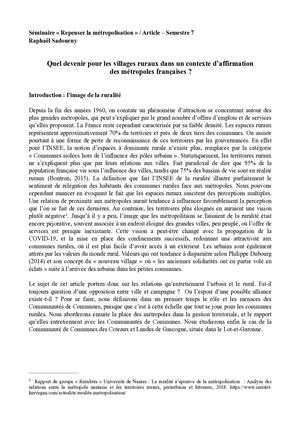 Quel devenir pour les villages ruraux dans un contexte d’affirmation des métropoles françaises ?