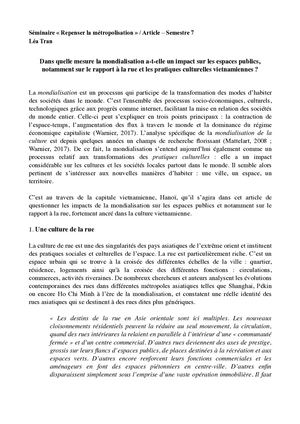 Dans quelle mesure la mondialisation a-t-elle un impact sur les espaces publics et notamment le rapport à la rue et les pratiques culturelles vietnamiennes ?