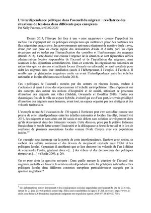 L’interdépendance politique dans l’accueil du migrant : révélatrice des situations de tensions dans différents pays européens