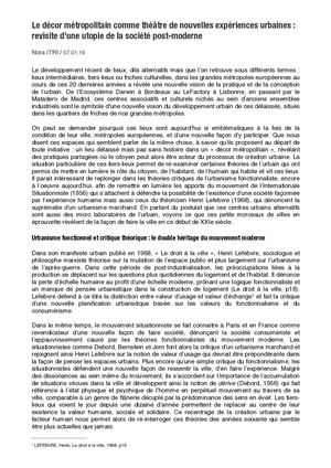 Le décor métropolitain comme théâtre de nouvelles expériences urbaines : revisite d’une utopie de la société post-moderne