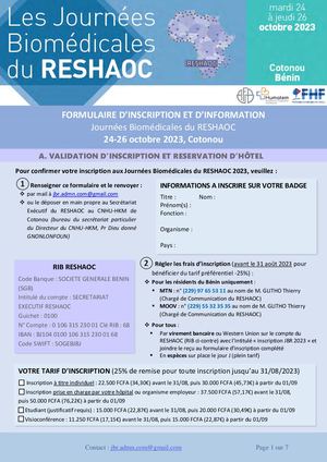 Bulletin D'inscription Congressiste Journées Biomédicales Du Reshaoc 2023 V6