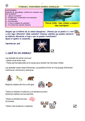 SCIENCE 4.1.2. UNIT 1. ANIMALES. Español