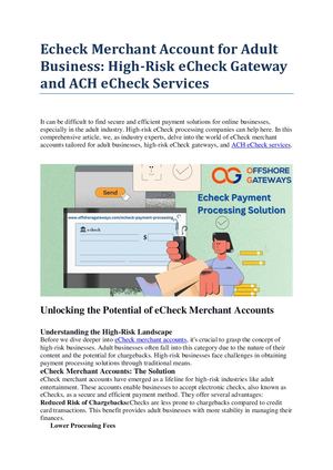 Echeck Merchant Account For Adult Business