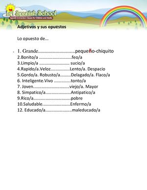 Adjetivos Y Sus Opuestos Verbo Ser Y Estar Wh Preguntas Adultos