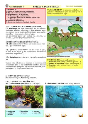 SCIENCE 5.5.2. UNIDAD 5. ECOSISTEMAS. Español Ecosistemas Nuevo Completo