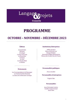 Newsletter Octobre Novembre Décembre 2023