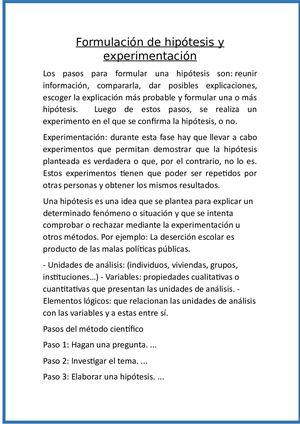 Formulación De Hipótesis Y Experimentación