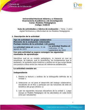 Guia De Actividades Y Rúbrica De Evaluación Unidad 1 Tarea 2 Libro Digital Pertinencia Y Efectividad De Los Modelos Pedagógicos
