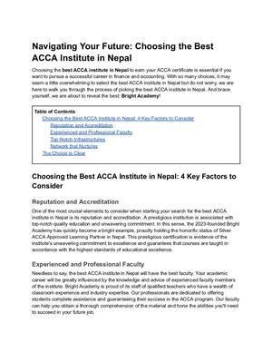Navigating Your Future Choosing The Best Acca Institute In Nepal