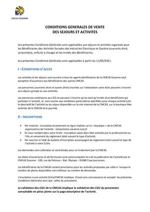 Conditions Générales De Ventes Des Séjours Et Activités Au 28 08 2023