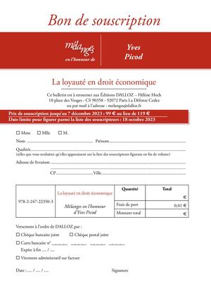 Bon De Souscription - Mélanges en l’honneur du Professeur Yves Picod